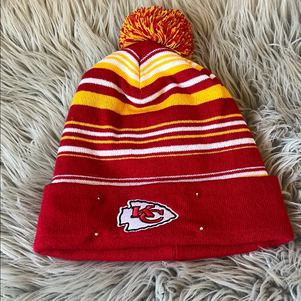 Kansas City Chiefs Red and Yellow Striped Women's Beanie